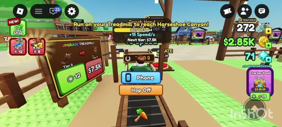 Character training on the treadmill beside the upgrade board